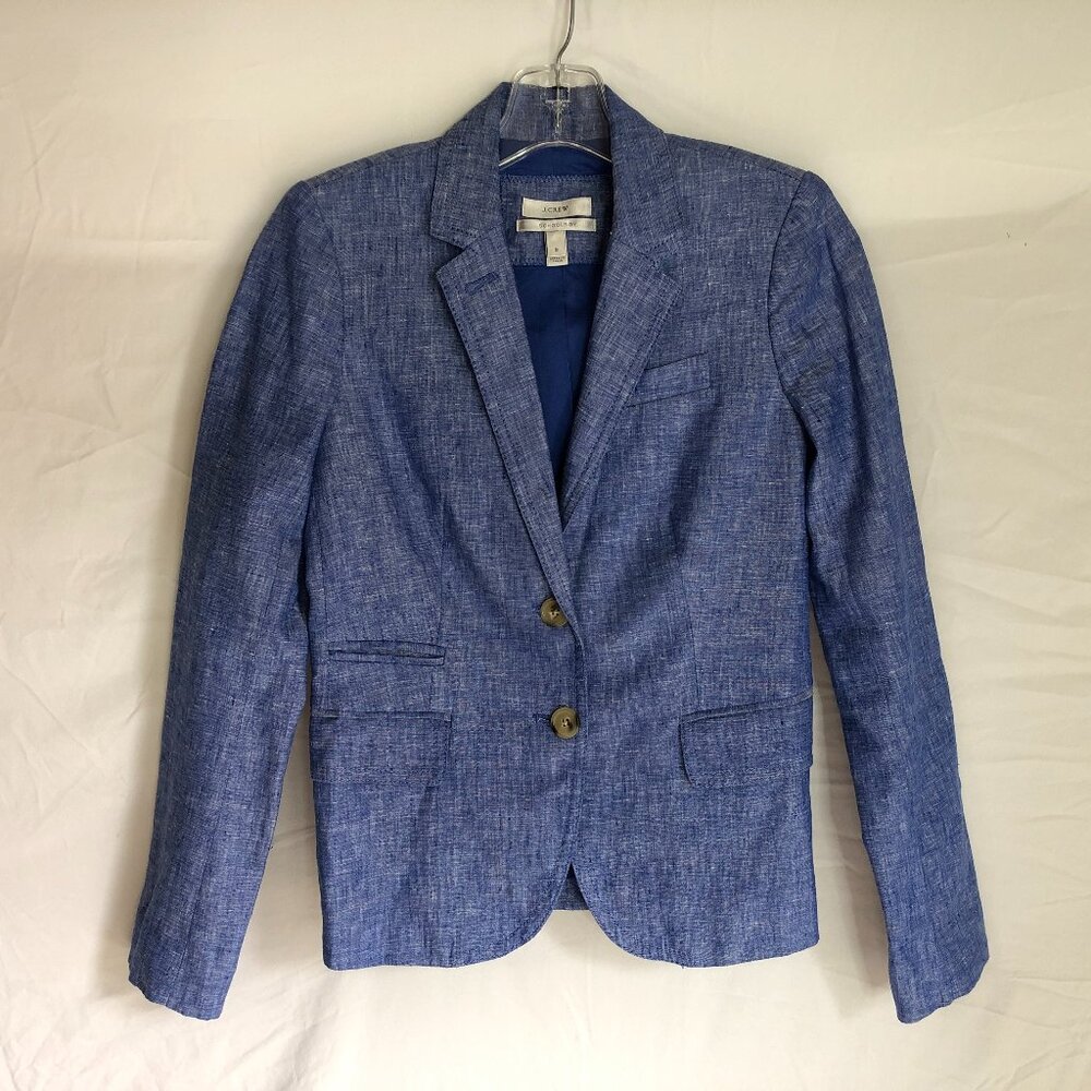 J. Crew Blue Textured Linen-Blend Blazer